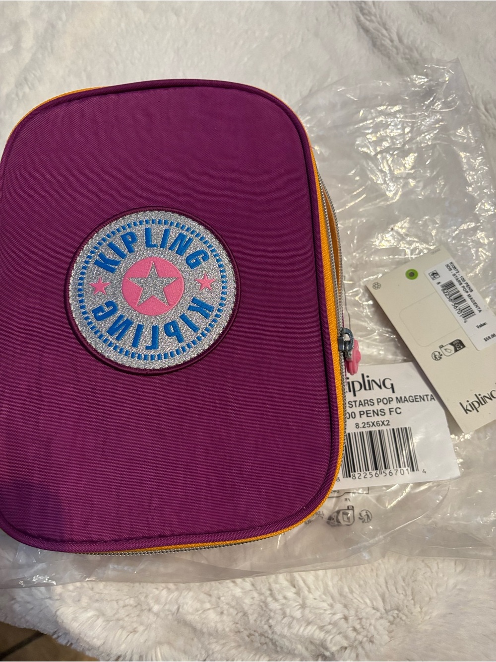 Kipling 100 pen case star pop magenta nwt